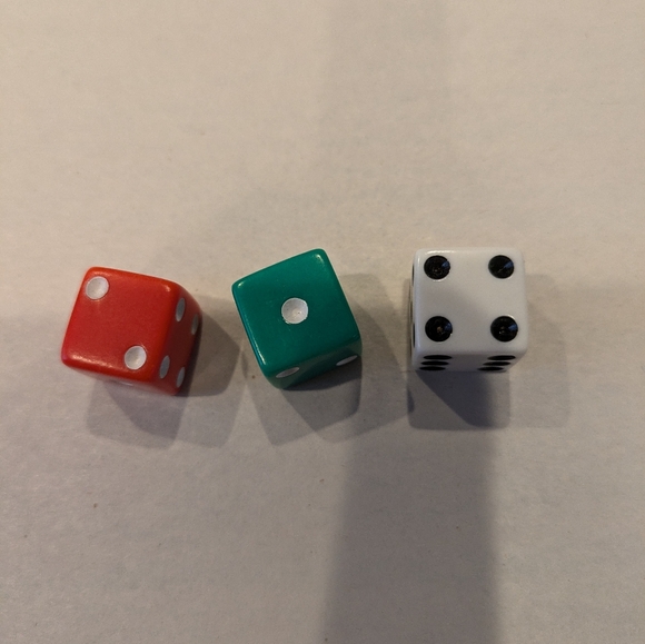 Set of three colored dice, great for math center games! - Picture 3 of 3